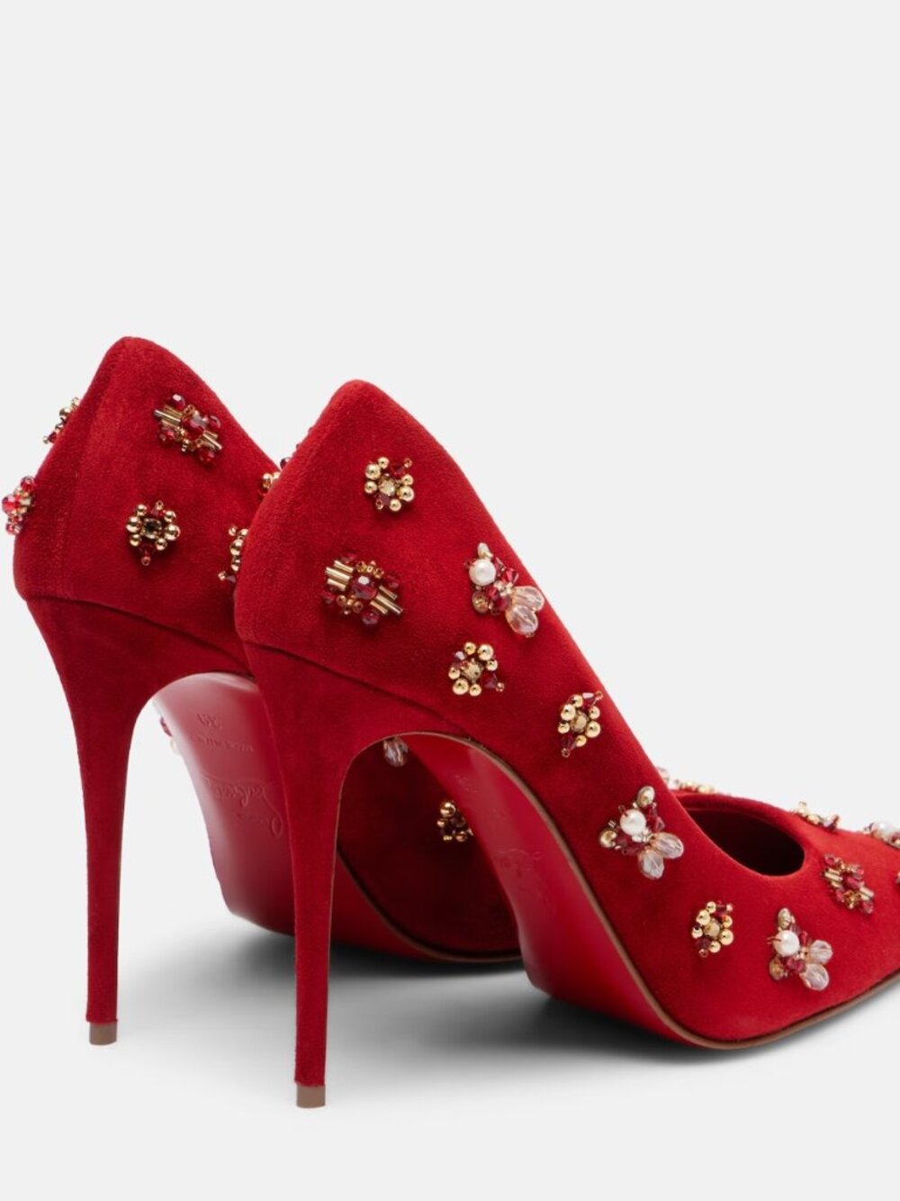 Christian Louboutin MIX KATE 100 Embellished Beaded Suede Heels Pumps - Picture 2 of 15